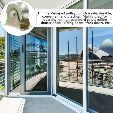 Image of V-shaped pulley, used with Four Piece Heavy Steel V Groove Caster Wheels For Sliding Gates And Store Doors With Precision Machined Pulley Block Offering Dead Smooth Operation And Rock Hard Durability.