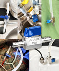 Two Pack Three Eighths Inch Barb Ball Valve Inline Shut Off Valve in Marine Grade 304 Stainless Steel for Fuel Diesel Water and Air with Four Hose Clamps Leak Proof Up To 900 PSI Wide Temperature Range.