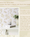 Gold And White Floral Peel And Stick Wallpaper Self Adhesive Removable Covering For Bedroom 393x17.3 Inches Vinyl Roll Easy Install