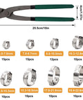 Single Ear Oetiker Hose Clamp Kit With 92 Pcs Crimp Clamps Eight Size Range 6.0 to 22.6mm Includes Pliers And Gloves