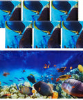Set of six magnetized fluorescent light covers ocean color, 4x2 feet, for classrooms and offices, ocean scene with fish.