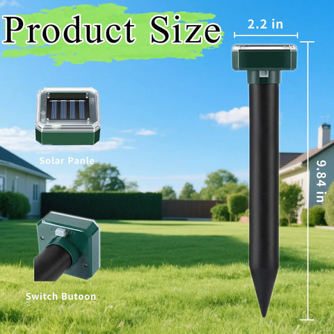 Solar Powered Pest Shield Kit 10 Pack Waterproof Outdoor Repellent for lawns and gardens standing in a green yard.