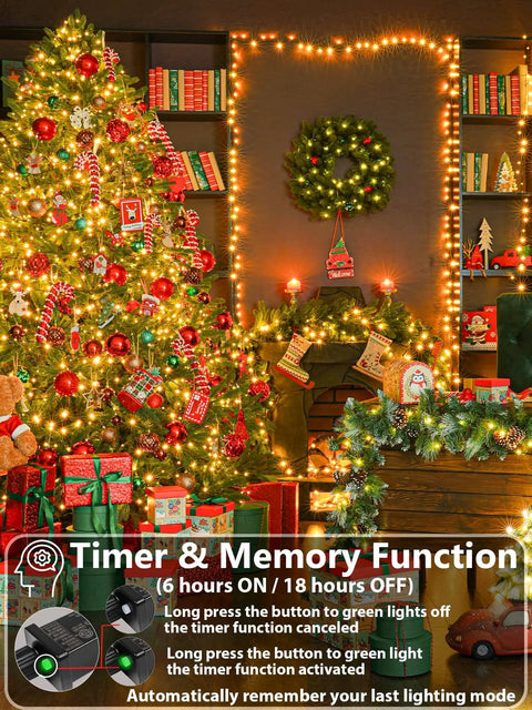 Lit 75.8 Ft 200 LED Christmas String Lights for Indoor and Outdoor Use with Timer and Memory Function on Xmas tree