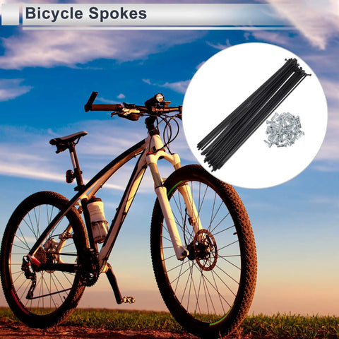 Universal Bicycle Spokes Kit 13G 199mm Black Steel With Nipples 72 Piece Set For Wheel Repair Includes 36 Spokes And 36 Nipples