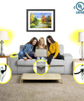 Women on sofa using devices powered by Twin Extension Cord Power Strip With Wall Hugger Flat Head 12 Foot Cord Split Into 6 Ft Each End Six Polarized Outlets With Safety Covers Ultra Slim Design For Behind TV Sofa Or Desk