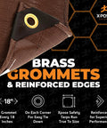Close-up of 15 x 15 Ft Extra Thick Brown Poly Tarp Cover Heavy Duty 16 Mil Waterproof and UV Resistant, showing grommets.