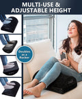 Under Desk Foot Rest For Pain Relief And All Day Comfort, Adjustable Memory Foam in use with woman sitting relaxed on couch