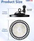 150W LED High Bay Light With 21,700 Lumens, 5000K Daylight, UL Listed, size diagram showing height and diameter