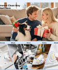 Couple with dog and gift; Cordless Electric Spin Scrubber With 1500mAh Battery used on sink, wheel, stove, dishes, windows.