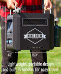 Propane Water Heater And Rechargeable Portable Outdoor Shower System With Shower Head Attachment being carried outdoors