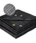 Stacked black Forty Percent Shade Cloth Six Point Five by Ten Feet Breathable HDPE Mesh Sun Shade Tarp with copper grommets.