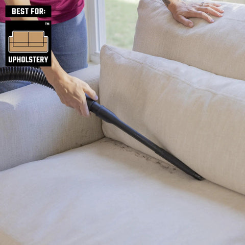 Using Industrial Grade Flexible Crevice Tool Wet Dry Vac Attachment Kit for Tight Spaces on couch upholstery, fits hoses 1-7/8 & 2-1/2 in.