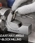 Adjustable angle V-block milling gauge in stainless steel with wrench, 0–60° protractor, magnetic clamp