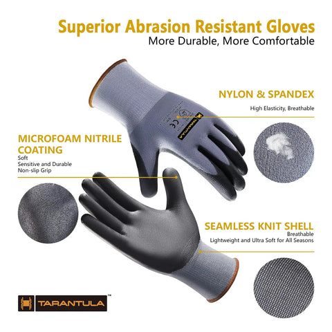 General Purpose Nitrile Coated Work Gloves With Micro Foam Nitrile Grip So Good For Light Oils, seamless knit nylon, abrasion resistant.