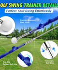 Retractable Golf Swing Trainer With Click Feedback For Right Handed Players, Tempo Stick Golf Practice Aid, blue grip, green field