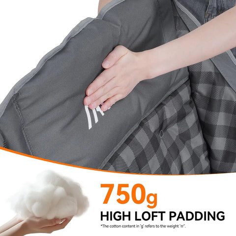 Close-up of Two Pack Oversized Heavy Duty Camping Chairs' high loft padded cushion in grey, showcasing quality