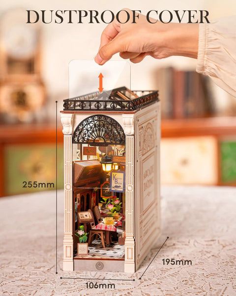 DIY Book Nook Kit European Arcade Street Scene With LED Lighting 3D Wooden Puzzle Miniature House for Bookshelf dust-free cover