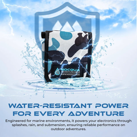 NOCQUA camouflage water-resistant pouch with logo, front view.