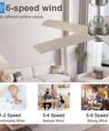 52 Inch Brushed Nickel Ceiling Fan With Integrated Light And Remote Serving Up Chill Breeze And Reversible Wood Blades For Living Rooms Or Patios A Solid Fit For Any American Household Setup, showcasing 6-speed wind settings.