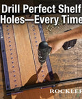Self Centering Shelf Drilling Jig For Straight Holes, Quick Setup Drill Guide and Adjustable Shelf Template in use