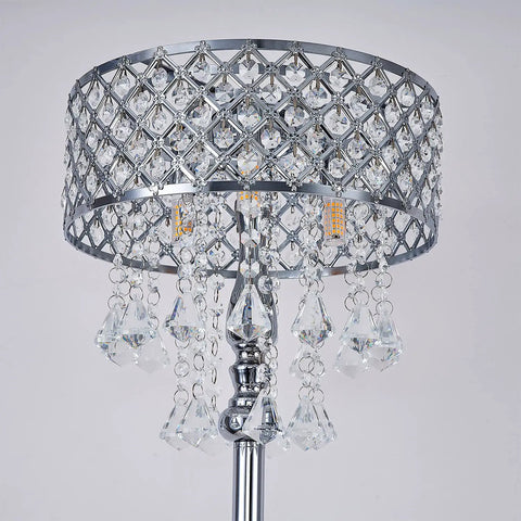 Mini European Crystal Floor Lamp With Sleek Chrome Finish Three Light Bars For Living Room Bedroom And Office close-up view