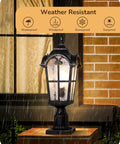Large Size Dusk To Dawn Outdoor Post Light With Photocell Sensor, 21.9 Inch Tall Hardwired Pole Lamp in rain