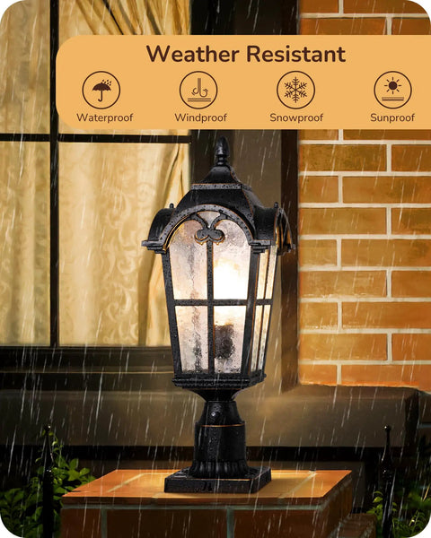 Large Size Dusk To Dawn Outdoor Post Light With Photocell Sensor, 21.9 Inch Tall Hardwired Pole Lamp in rain