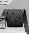 Men's Golf Belt Braided Woven Stretch Belt Multi Pack Gift Ready Casual Jeans Sports And Work Fully Adjustable With Direct Lock In Strap For All Day Comfort Beige And Dark Gray Color Options 1 3 Eighths Inch Waist Fits 36 To 40 Inches dark gray braided nylon belt with zinc buckle