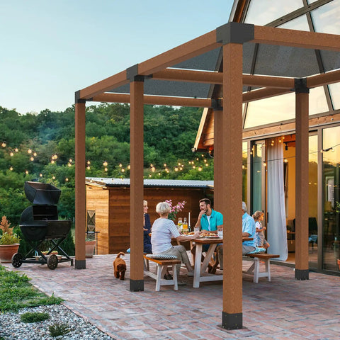 4x4 Pergola Brackets Kit For 3.5x3.5 Inch Wood Beams With 3-Way Brackets (4 Pieces) And 4-Way Brackets (2 Pieces) Plus 6 Post Bases For Outdoor Pergolas Gazebos And Sheds, Easy Install, Heavy Duty And Weather Ready