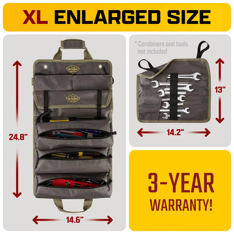 Pro Tool Bag Organizer Foldable Roll Up With Detachable Pouches Wrench Holder Heavy Duty 1680D Canvas XL Enlarged Size