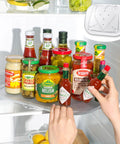 Lazy Susan Organizer For Refrigerator And Kitchen Turntable 14.56 Inch by 11 Inch with condiments in fridge