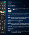 Universal Remote Replacement For Bravia Smart LCD LED HDTVs With Netflix Shortcut Buttons, Plug-And-Play Setup, No Programming Needed, Extended Range, Bravia Compatible TV Remote Out Of Box Ready; features displayed on screen.