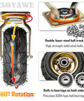 Rock Hard Heavy Duty Pneumatic Rubber Swivel Caster Wheels With Parking Brakes showing 360-degree rotation and steel ball bearings.