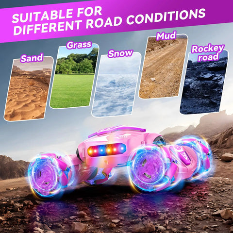 Gesture Sensing RC Stunt Car With Hand Control And Remote 360 Degree Rotating 4WD 2 4GHz RC Toy Car in diverse terrains.