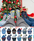 Twelve Pairs Men's Mechanic Socks Gift Set With Dope Cupcake And Gear Patterns in Christmas setting with wrench-themed designs