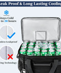 Epically Spacious Collapsible Soft Cooler Bag, 60 Can Leakproof Insulated Tote filled with cans, showcasing its leakproof design.