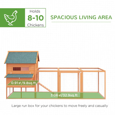 Big Ol Backyard Chicken Coop For Eight To Ten Hens With Nesting Boxes And Run In Bright Orange showing side view of coop