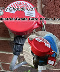 Gate Valve Lockout Kit With Safety Padlock installed on outdoor faucet