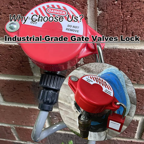 Gate Valve Lockout Kit With Safety Padlock installed on outdoor faucet