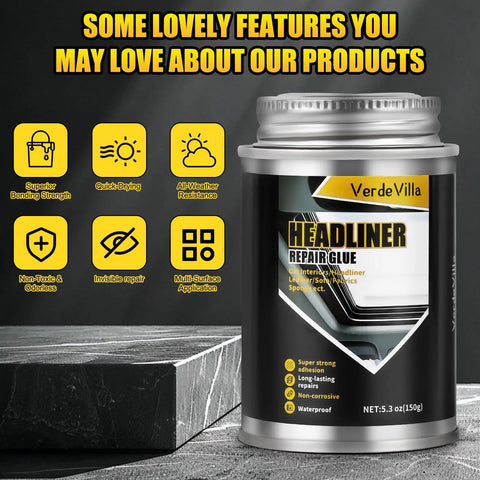 Headliner Repair Kit With Brush Adhesive For Cars, Heavy Duty Quick Bond For Fabric Leather Plastic Roof Liners, 150ml image