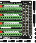 Raspberry Pi GPIO Status LED and Terminal Block Breakout Board HAT for A Plus 3A Plus B Plus 2B 3B 3B Plus and 4B with 5V and 3.3V Indicators and Plug and Play GPIO High Low LEDs, black PCB with green terminal blocks