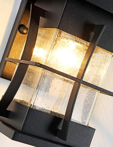 Compact Outdoor Wall Lantern IP65 Waterproof Sconce Black Metal With Clear Seeded Glass Exterior Light Fixture For Garage Driveway Patio Porch Rust Resistant Finish Weatherproof Lighting