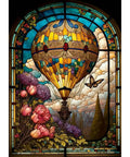 Hot Air Balloon Diamond Painting Kit For Adults Stained Glass Style Diamond Art set with colorful balloon and flowers 12x16
