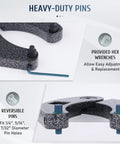 Close-up of heavy-duty pins on Gland Nut Spanner Wrench Kit for 1 to 6 inch gland nuts and hydraulic cylinders, 4-piece set.