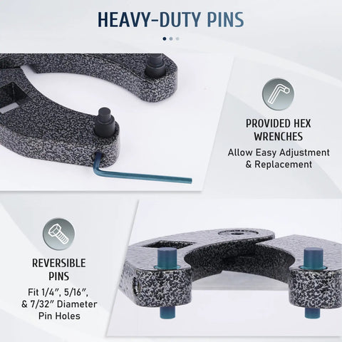 Close-up of heavy-duty pins on Gland Nut Spanner Wrench Kit for 1 to 6 inch gland nuts and hydraulic cylinders, 4-piece set.