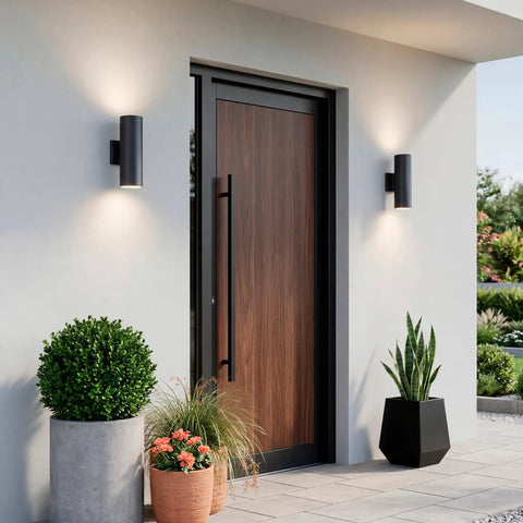 Textured Black 12 Inch Outdoor Wall Sconce Cylinder Exterior LED Light 1 Light Front Porch Fixture Modern Architectural