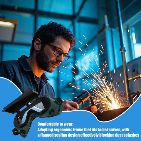 Heavy Duty Auto Darkening Welding Goggles With Snap Switch Lenses For Arc Cutting And Grinding offer eye protection during welding.