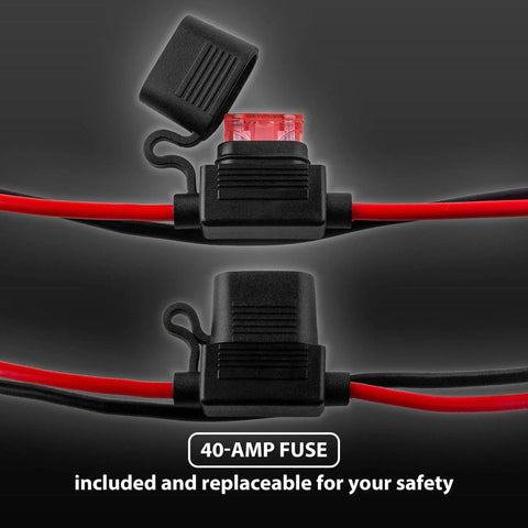 Red 2 Pin Wire Harness Connector For 12V Ride On Toys Compatible With Best Choice Products showing 40A fuse and red wires