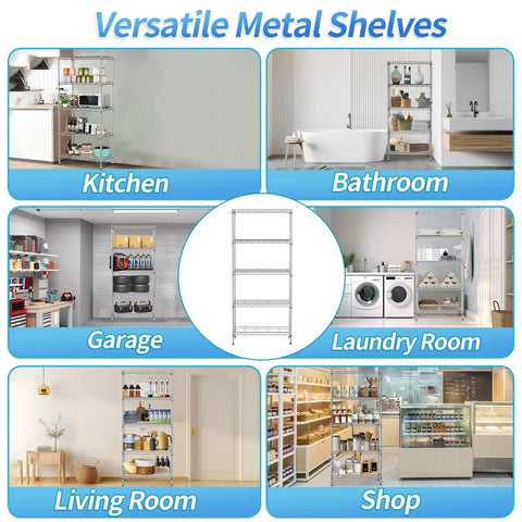 Heavy Duty Five Tier Wire Shelving Unit Rock Solid Chrome Metal Storage Rack With Quick Adjustable Levels Zero Fuss Assembly For Kitchen Garage Pantry Bathroom