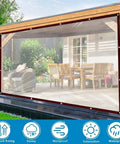 Top Shelf Heavy Duty Clear Vinyl Tarp 8x10 Feet Waterproof Transparent Cover With Steel Grommets For Patios Greenhouses Chicken Coops protecting outdoor seating.